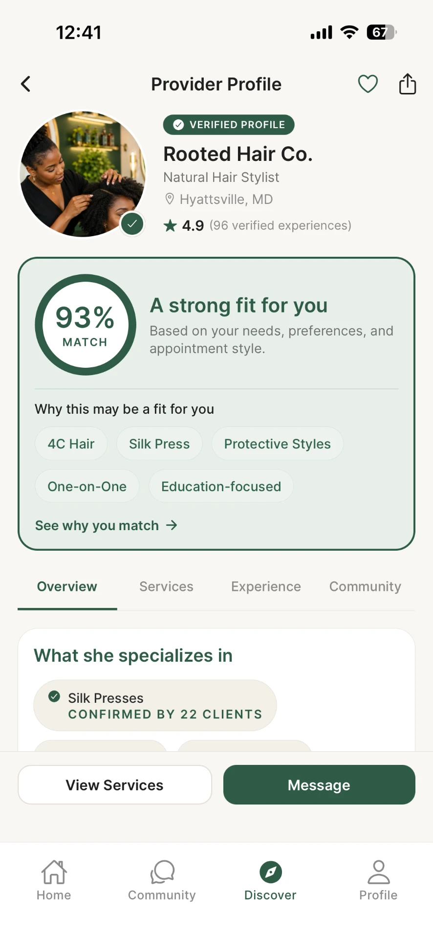 Rooted Hair Co., Natural Hair Stylist in Hyattsville, MD, shown in The Inside Look provider profile